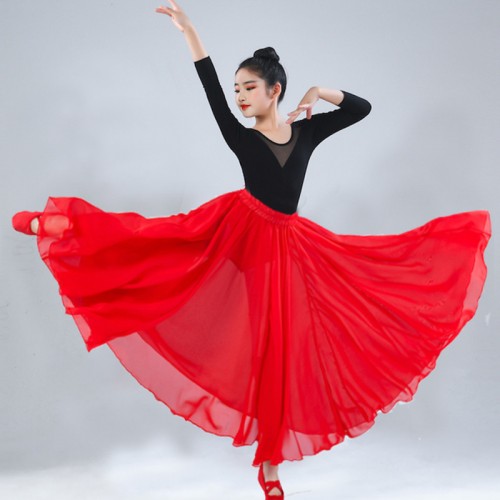 Children 720 degrees Flamenco Dance swing skirt flowing  paso double dance skirt xinjiang performance clothing classical dance chiffon Skirts For Girls